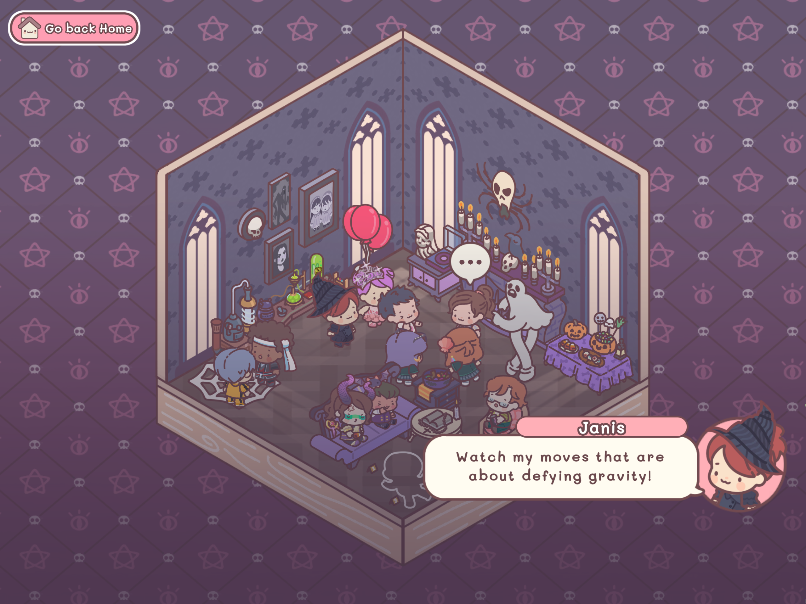 Pocket Love game screenshot showing a Halloween-themed room